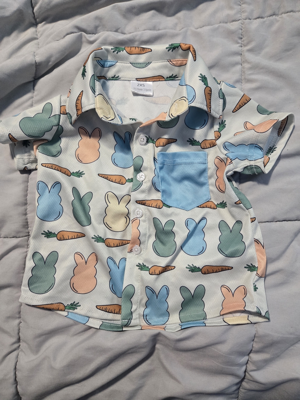 Kids Bunny & Carrot Button-Down Shirt - Pastel Multi